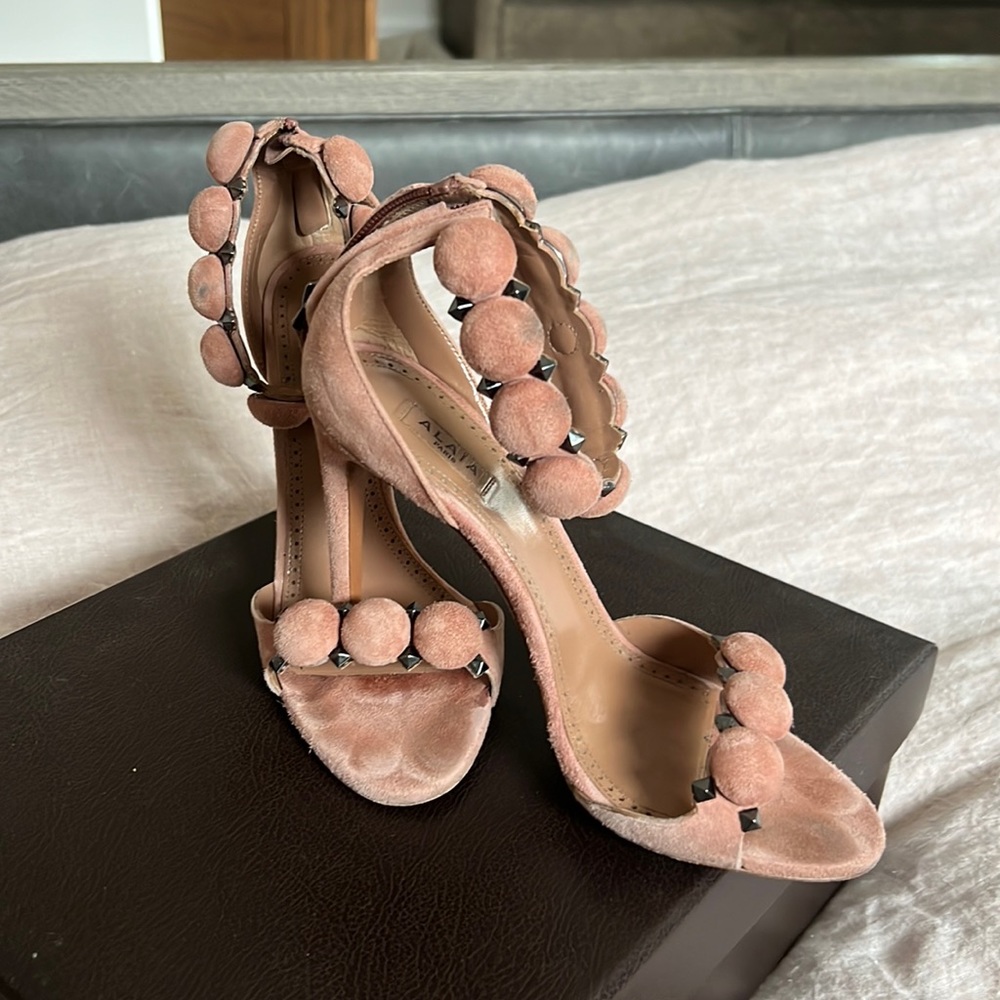 ALAIA
Bombe Stud Suede Ankle-Wrap High-Heel Sandals